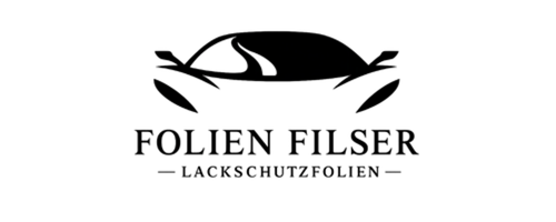 Logo von Folien Filser mit einer schematischen Darstellung eines Autos und dem Text "Lackschutzfolien".