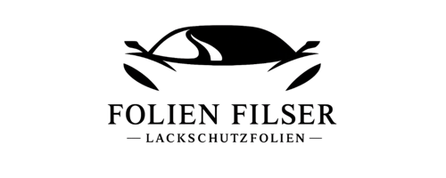 Schwarzes Auto-Logo auf dunkelgrünem Hintergrund mit Text "FOLIEN FILSER – LACKSCHUTZFOLIEN".